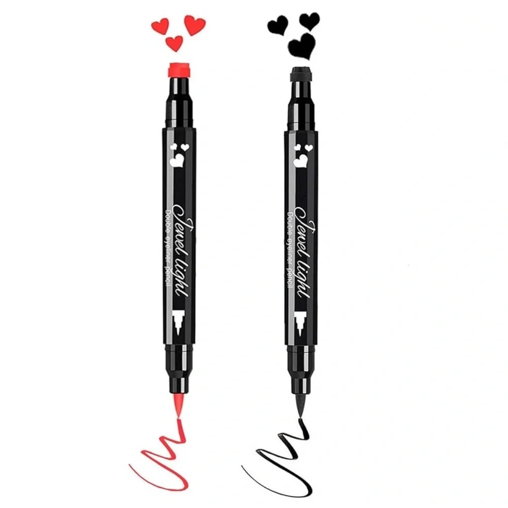 2PCS Waterproof Liquid Eyeliner Stamps,Black&Red Eyeliner Heart Stamp Eyeliner